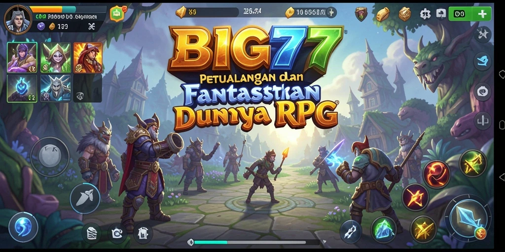 Tangkapan layar yang memperlihatkan pertempuran epik di dunia RPG BIG77.