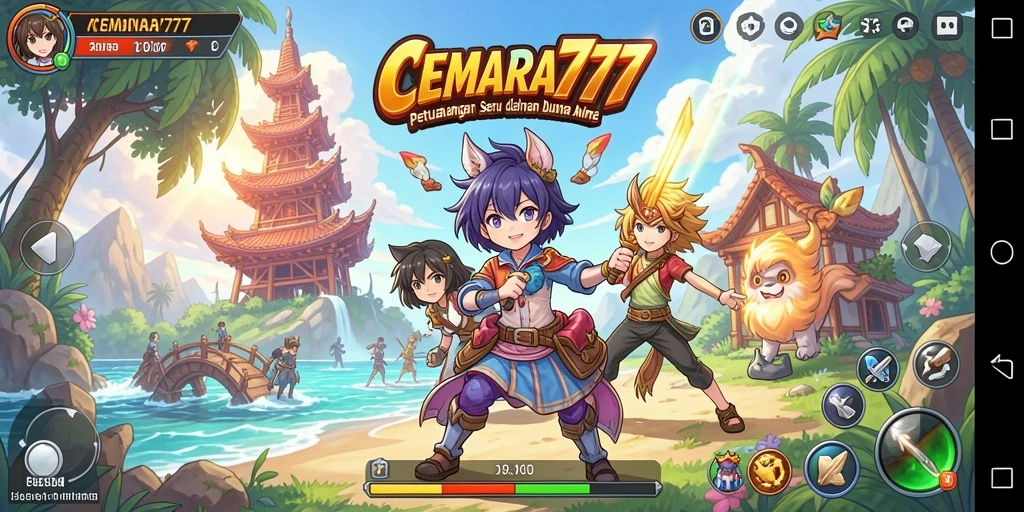 Screenshot menunjukkan karakter anime yang menakjubkan dalam gameplay CEMARA777.