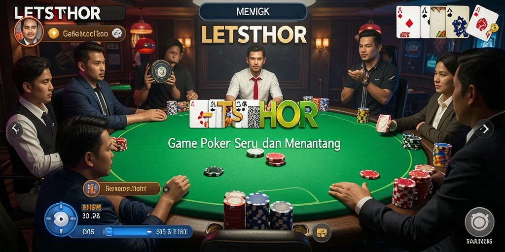 Screenshot utama LETSTHOR menunjukkan aksi seru permainan Poker.