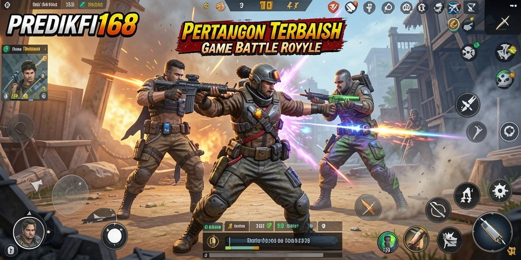Tangkapan layar menunjukkan aksi seru dalam game Battle Royale PREDIKSI168.
